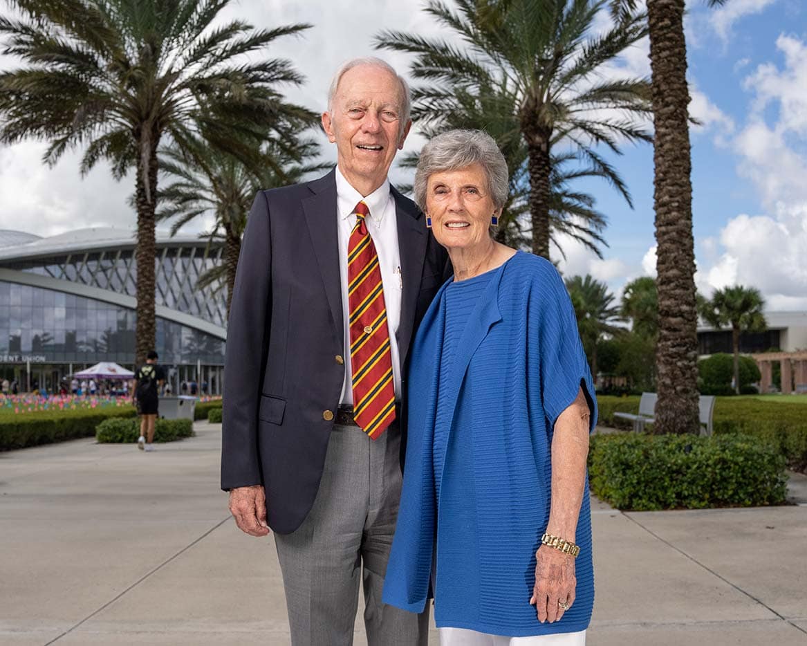 Hyatt and Cici Brown and in front of Student Center