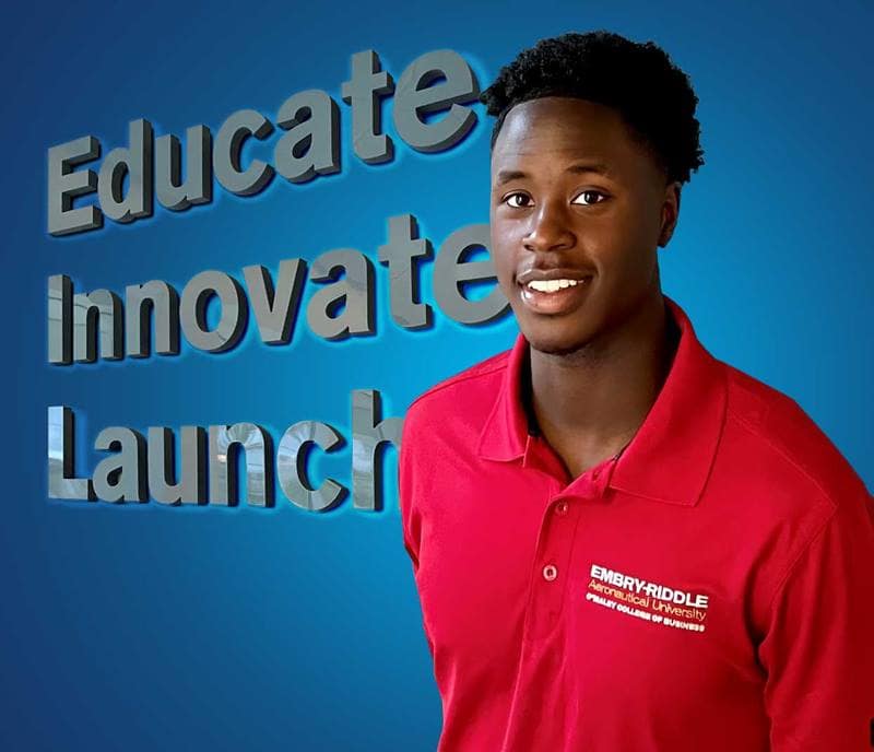 Photo of Jerry Bracey with the words "Educate, Innovate, Launch" in the background