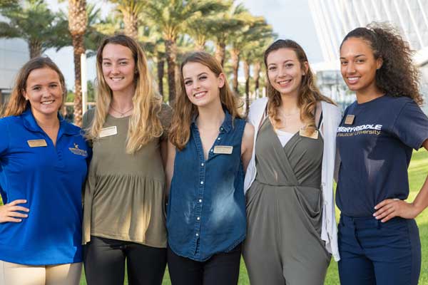 Embry-Riddle female student ambassadors stand together 