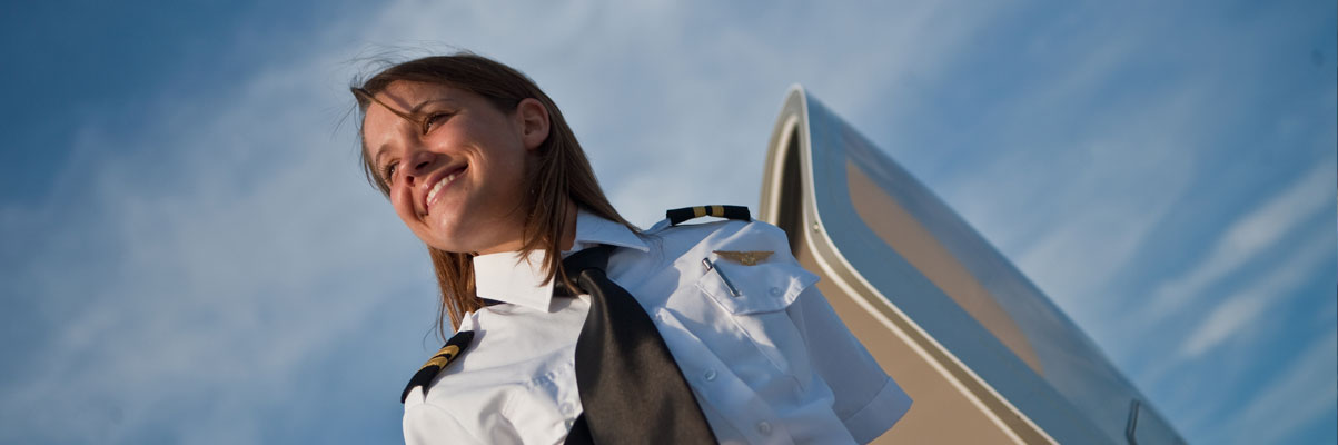 Female pilot on the Embry-Riddle campus.